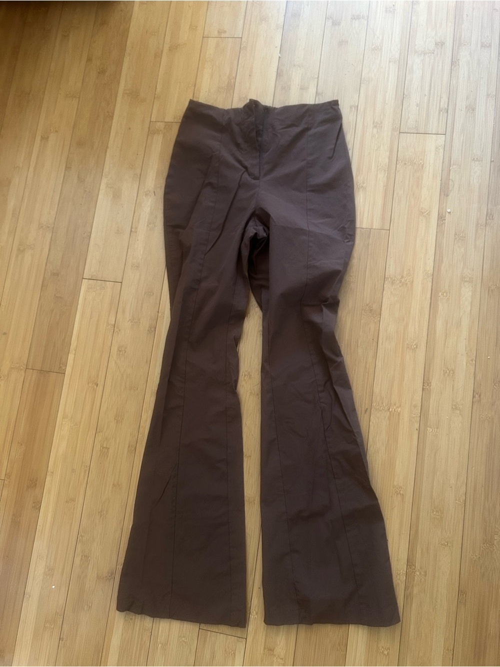 Monki Brown Flare Pants Women’s Size 40 Chocolate High Rise Stretch Trouser Y2K